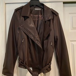 Brown Vegan/Faux Leather Moto Jacket